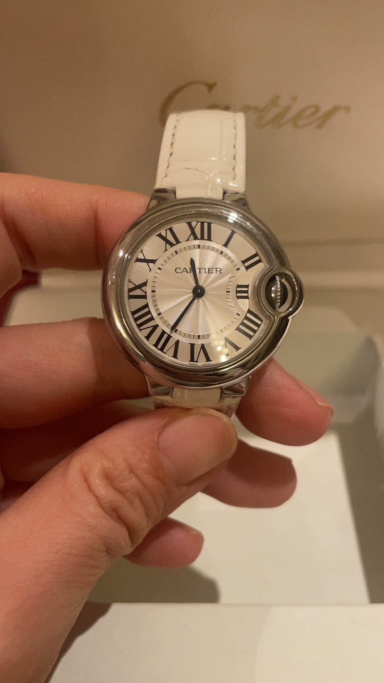Cartier Blue Balloon Quartz Watch White Leather Strap