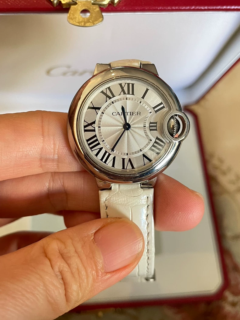 Cartier Blue Balloon Quartz Watch White Leather Strap-2