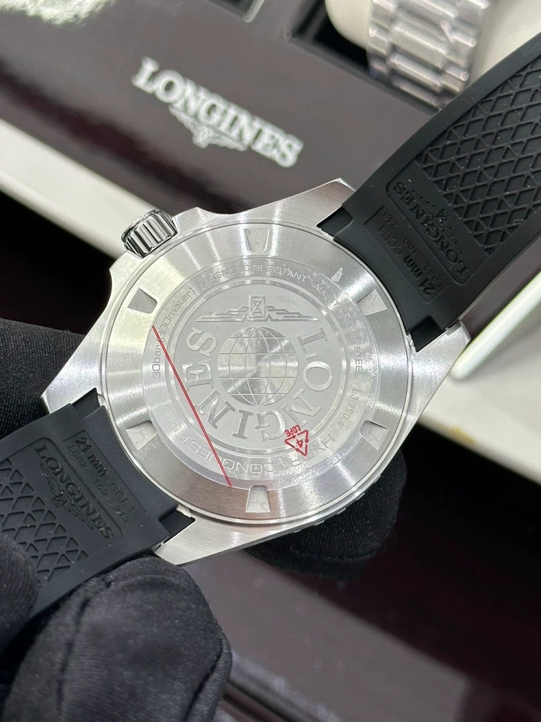 Longines new Concas GMT series men's automatic mechanical watch 41mm black dial rubber sports strap L3.790.4.56.9-5